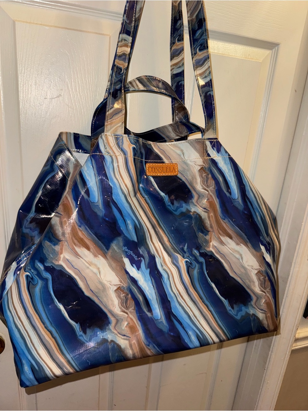 Consuela Navy Blue Marble Coated Tote